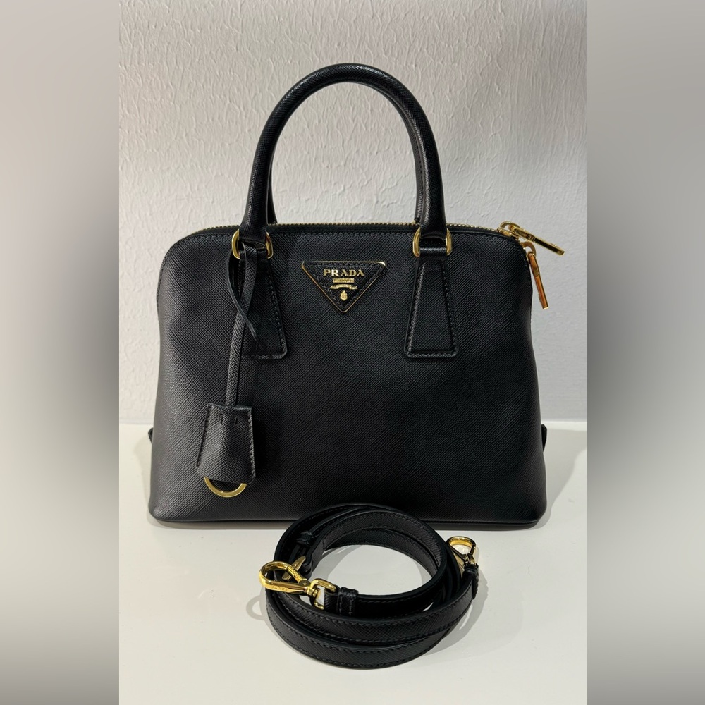 Prada Bauletto Saffiano Lux Nero Black Women's Bag with Adjustable Strap